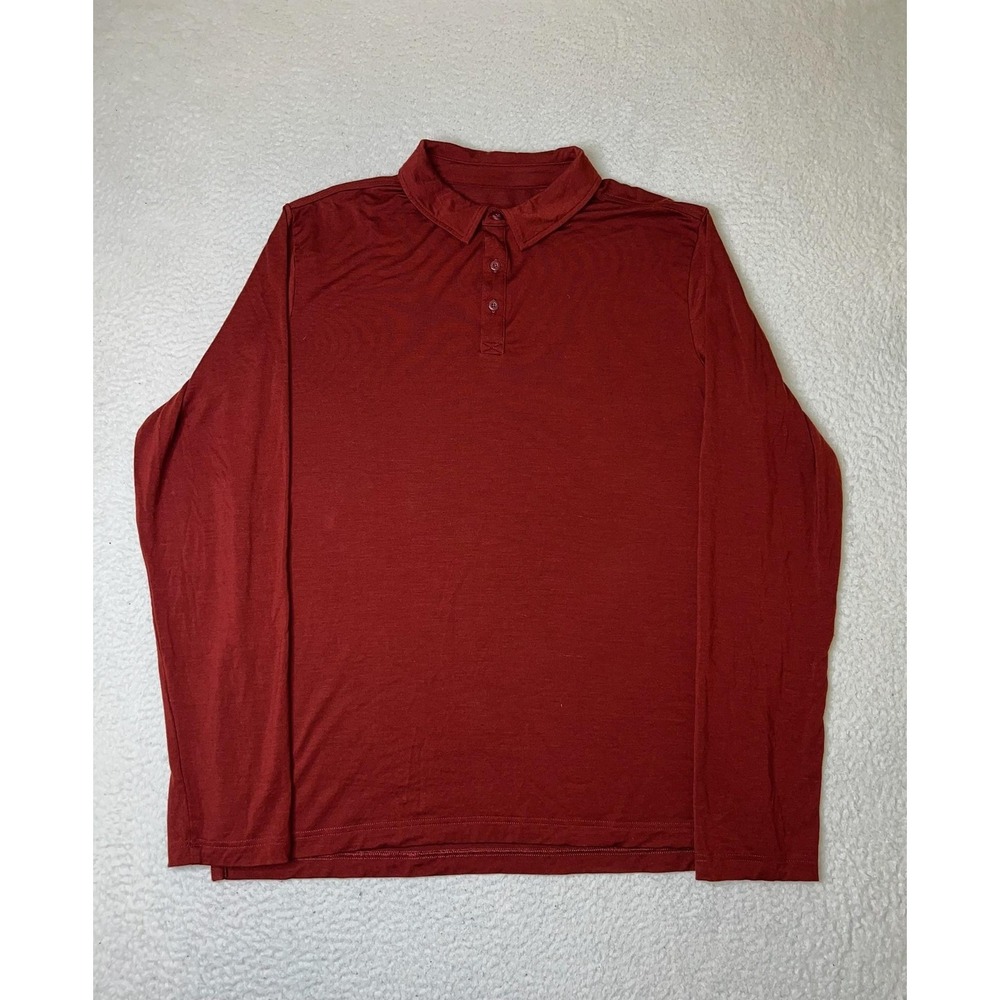 Stio Polo Shirt Mens Large Red Wool Tencel Long Sleeve Hiking Performance
